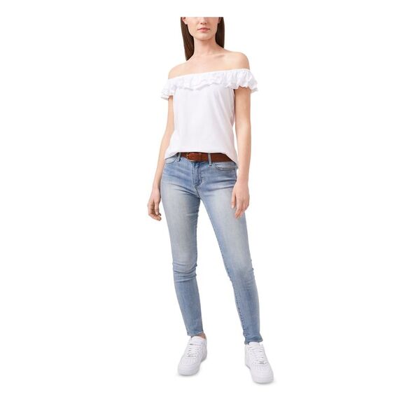 RILEY&RAE Womens Stretch Ruffled Flutter Sleeve Off Shoulder Top - Picture 3 of 3